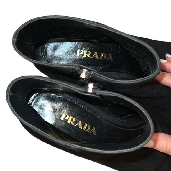 Prada Black Suede Leather Block Heel Rounded Toe‎ Boots Booties Size 9 - Picture 4 of 10